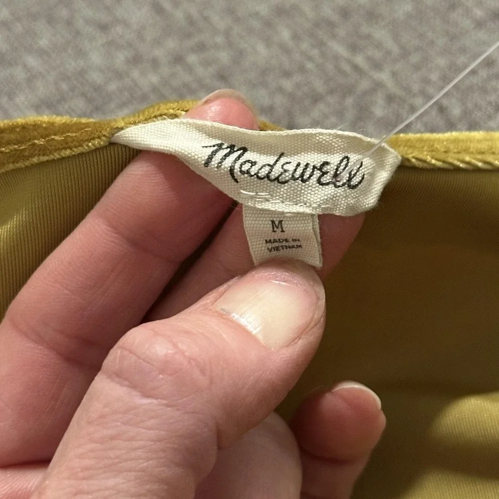 Madewell Shirt Womens Medium Gold Velvet Wrap Puff Sleeve‎ Smocked Hem Top